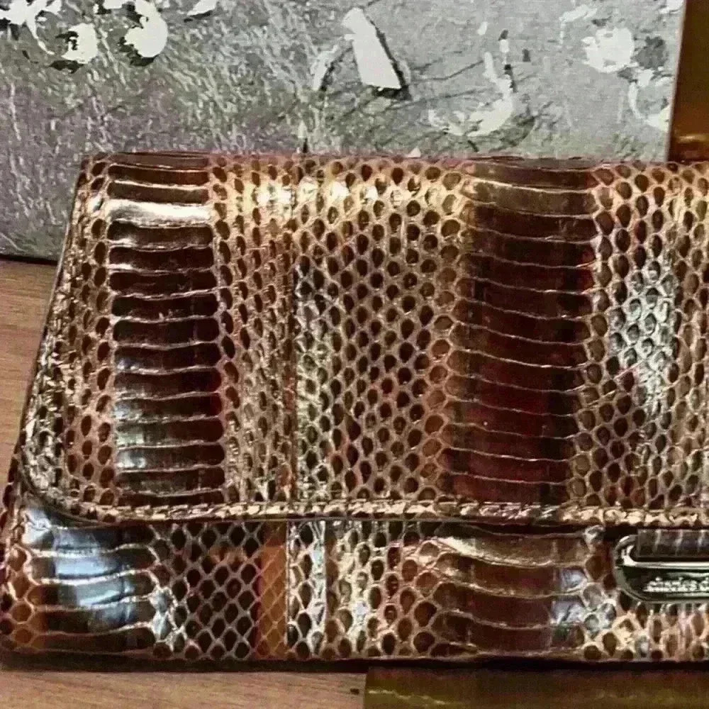 Charles David Leather Snakeskin Bronze Clutch Bag - Picture 4 of 16